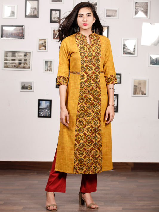 Mustard Red Green Ajrakh Hand Block Printed Kurta - K140f1513
