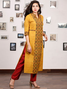 Mustard Red Green Ajrakh Hand Block Printed Kurta - K140f1513
