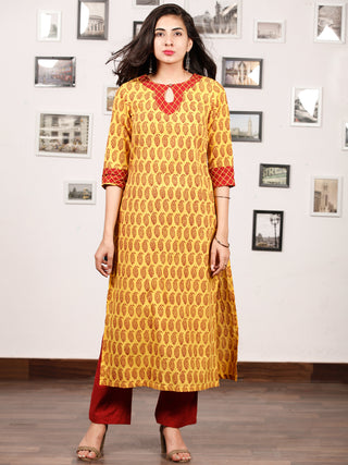 Yellow Maroon Bagh Printed Kurta in Natural Colors - K141F1709