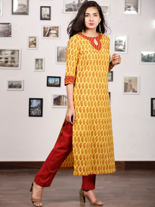 Yellow Maroon Bagh Printed Kurta in Natural Colors - K141F1709