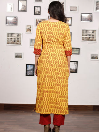 Yellow Maroon Bagh Printed Kurta in Natural Colors - K141F1709