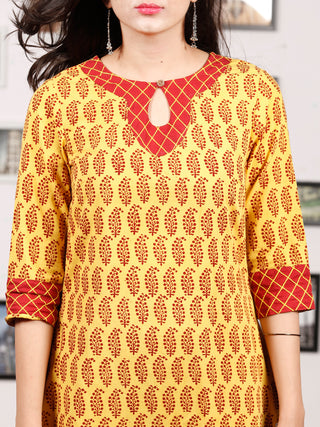 Yellow Maroon Bagh Printed Kurta in Natural Colors - K141F1709