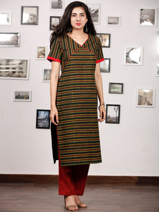 Green Yellow Black Red Ajrakh Hand Block Printed Kurta - K143fBP34