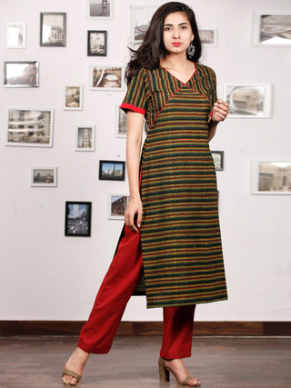Green Yellow Black Red Ajrakh Hand Block Printed Kurta - K143fBP34