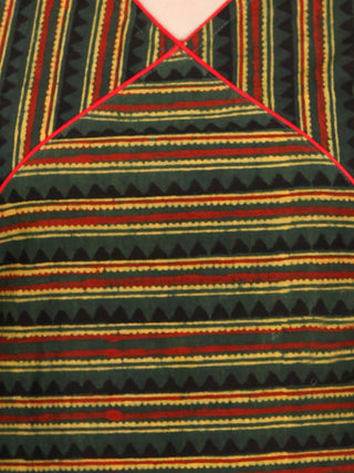 Green Yellow Black Red Ajrakh Hand Block Printed Kurta - K143fBP34