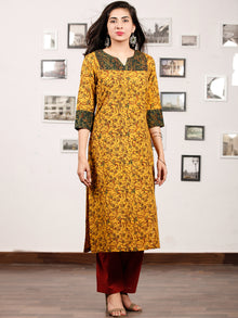 Yellow Green Maron Ajrakh Hand Block Printed Kurta With Pintuck - K144f1677