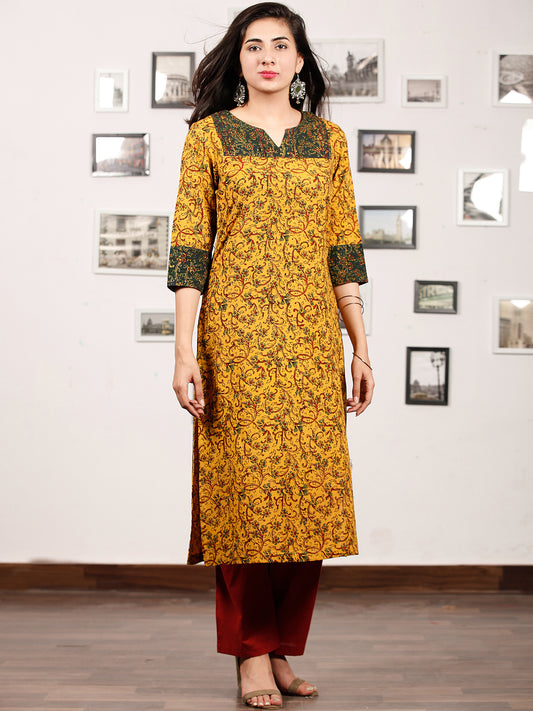 Yellow Green Maron Ajrakh Hand Block Printed Kurta With Pintuck - K144f1677