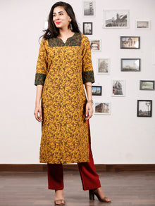 Yellow Green Maron Ajrakh Hand Block Printed Kurta With Pintuck - K144f1677