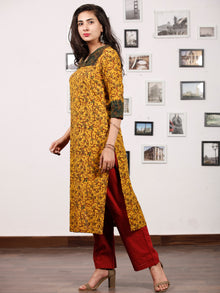 Yellow Green Maron Ajrakh Hand Block Printed Kurta With Pintuck - K144f1677