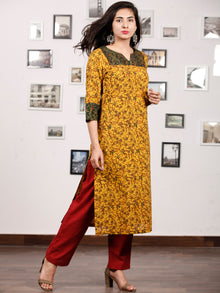 Yellow Green Maron Ajrakh Hand Block Printed Kurta With Pintuck - K144f1677