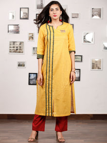 Yellow Green South Handloom Cotton Kurta With Ajrakh High Lighting   - K145FXXX