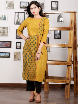 Mustard Green Pink Hand Printed Ajrakh Kurta in Natural Colors - K57F1530