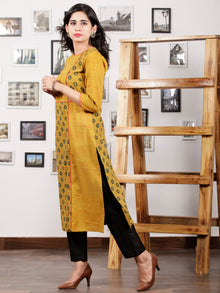 Mustard Green Pink Hand Printed Ajrakh Kurta in Natural Colors - K57F1530