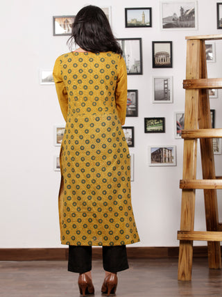 Mustard Green Pink Hand Printed Ajrakh Kurta in Natural Colors - K57F1530