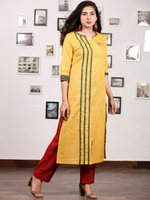 Yellow Green South Handloom Cotton Kurta With Ajrakh High Lighting   - K145FXXX