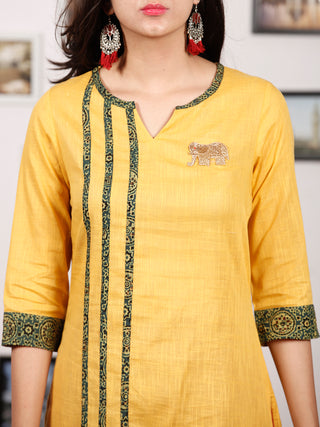 Yellow Green South Handloom Cotton Kurta With Ajrakh High Lighting   - K145FXXX