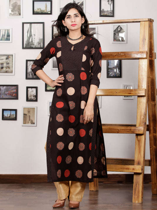 Black Rust Beige Hand Printed Ajrakh Cotton Long Kurta in Natural Colors - K99F1545