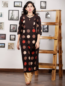 Black Rust Beige Hand Printed Ajrakh Cotton Long Kurta in Natural Colors - K99F1545