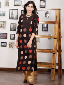 Black Rust Beige Hand Printed Ajrakh Cotton Long Kurta in Natural Colors - K99F1545