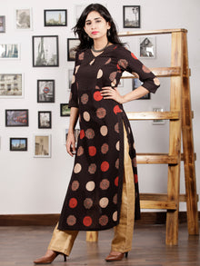 Black Rust Beige Hand Printed Ajrakh Cotton Long Kurta in Natural Colors - K99F1545