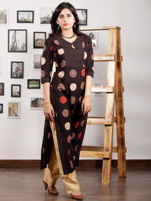 Black Rust Beige Hand Printed Ajrakh Cotton Long Kurta in Natural Colors - K99F1545