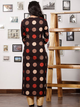 Black Rust Beige Hand Printed Ajrakh Cotton Long Kurta in Natural Colors - K99F1545