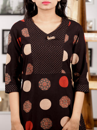 Black Rust Beige Hand Printed Ajrakh Cotton Long Kurta in Natural Colors - K99F1545