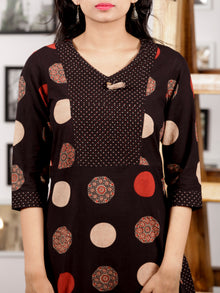 Black Rust Beige Hand Printed Ajrakh Cotton Long Kurta in Natural Colors - K99F1545