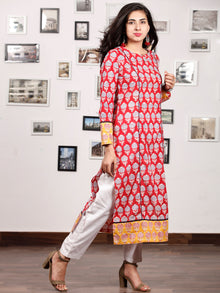 Red Yellow  Hand Block Printed Kurta With Natural  Colors - K150F780