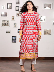 Red Yellow  Hand Block Printed Kurta With Natural  Colors - K150F780