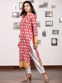 Red Yellow  Hand Block Printed Kurta With Natural  Colors - K150F780
