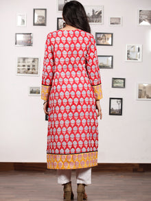 Red Yellow  Hand Block Printed Kurta With Natural  Colors - K150F780