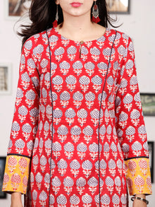 Red Yellow  Hand Block Printed Kurta With Natural  Colors - K150F780