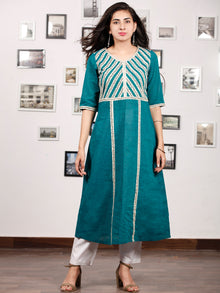 Teal Blue Off White South Handloom Cotton Kurta   - K148FXXX