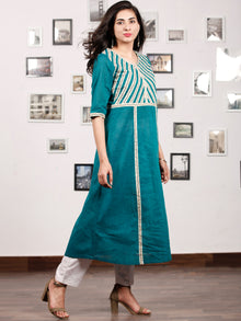 Teal Blue Off White South Handloom Cotton Kurta   - K148FXXX