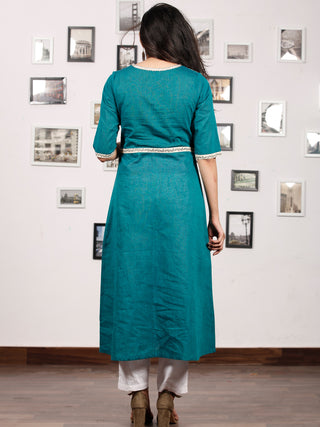 Teal Blue Off White South Handloom Cotton Kurta   - K148FXXX