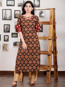 Black Maroon Peanut Brown Hand Printed Ajrakh Rayon Kurta With Bell Sleeves - K101F1551