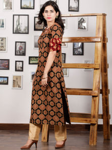 Black Maroon Peanut Brown Hand Printed Ajrakh Rayon Kurta With Bell Sleeves - K101F1551