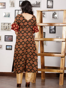 Black Maroon Peanut Brown Hand Printed Ajrakh Rayon Kurta With Bell Sleeves - K101F1551