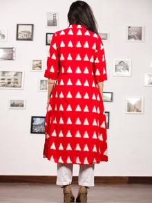 Red White Handloom Double Ikat Kurta With Front Open & Pockets - K147F766