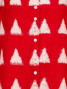 Red White Handloom Double Ikat Kurta With Front Open & Pockets - K147F766
