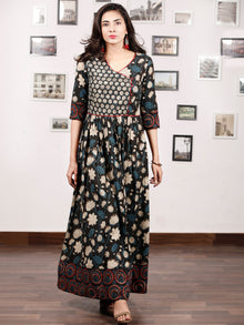 Naaz GARDENIA  - Hand Block Printed Cotton Long Angrakha Dress  - DS15F1365