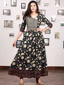 Naaz GARDENIA  - Hand Block Printed Cotton Long Angrakha Dress  - DS15F1365