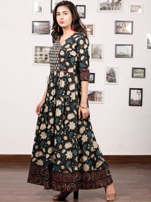Naaz GARDENIA  - Hand Block Printed Cotton Long Angrakha Dress  - DS15F1365