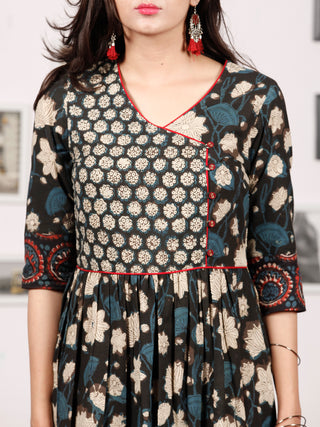 Naaz GARDENIA  - Hand Block Printed Cotton Long Angrakha Dress  - DS15F1365