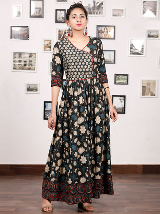 Naaz GARDENIA  - Hand Block Printed Cotton Long Angrakha Dress  - DS15F1365