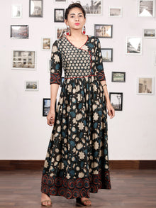 Naaz GARDENIA  - Hand Block Printed Cotton Long Angrakha Dress  - DS15F1365
