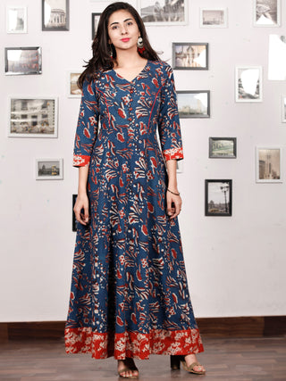 INDIGO SYMPHONY - Hand Block Printed Cotton Long Dress With Back Knots - D162F1333