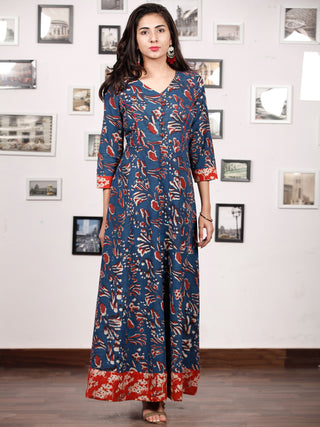 INDIGO SYMPHONY - Hand Block Printed Cotton Long Dress With Back Knots - D162F1333