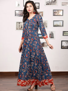 INDIGO SYMPHONY - Hand Block Printed Cotton Long Dress With Back Knots - D162F1333